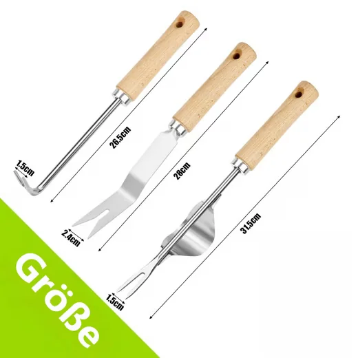 FOUORTUNATE-BEE Unkrautstecher Set 3 Stück Edelstahl Holzgriff Garten