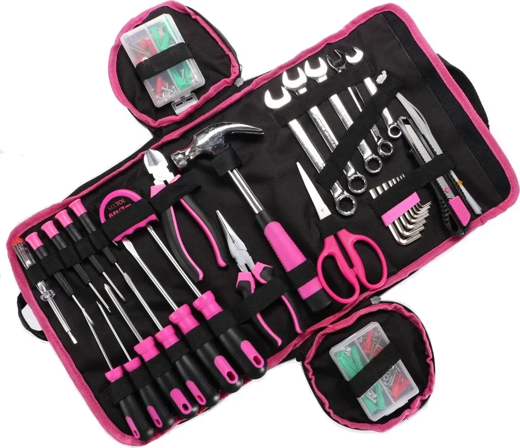 Sixtol Werkzeugset HOME PINK 120 Dübel Schrauben Kabelbinder Tasche