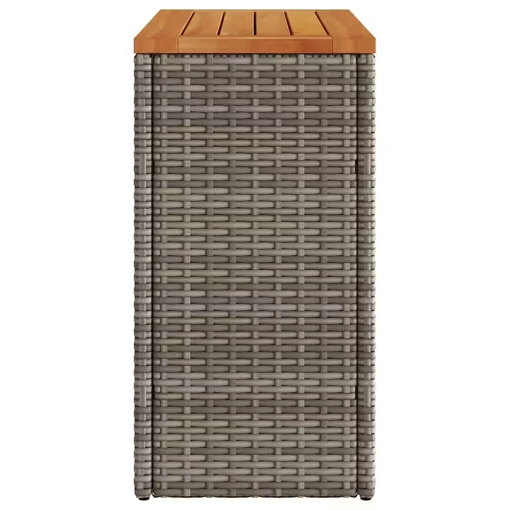 vidaXL Gartentisch Beistelltisch Rattan grau Holzplatte 58x27,5x55 cm