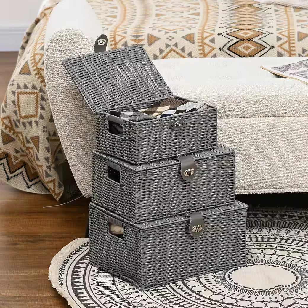 FURNICATO Gartenlounge Aufbewahrungskörbe 3er Set Grau 35,5x28,5x18cm
