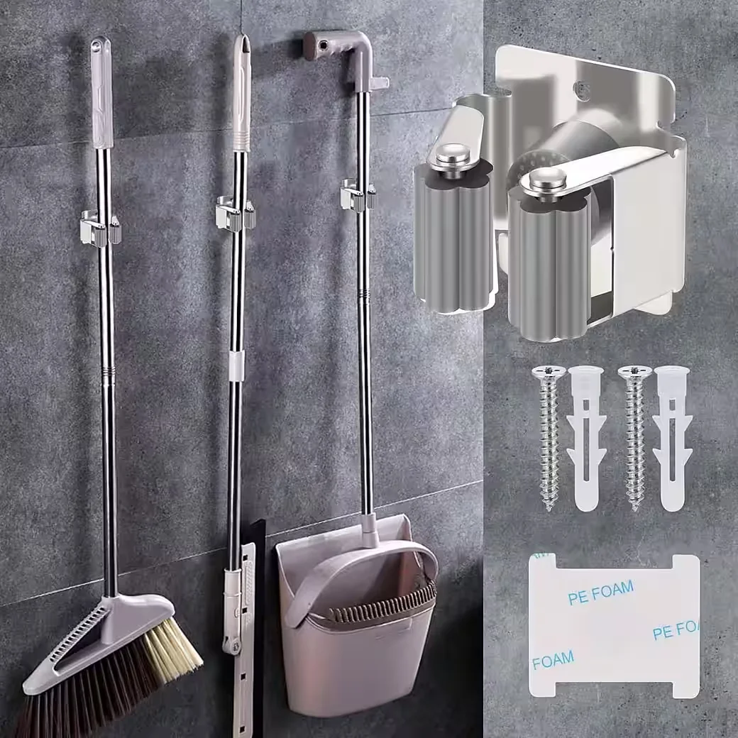 LUXUSKOLLEKTION Gartengerätehalter Wand Edelstahl für Besen und Mopp