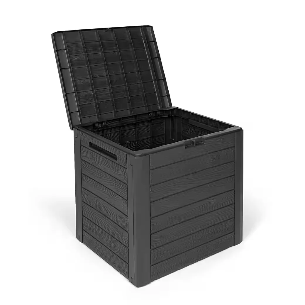 KREHER Kissenbox WOOD 140L Garten Aufbewahrungsbox Holzoptik anthrazit