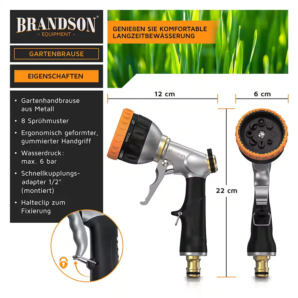 Brandson Gartenbrause Metall 8 Sprühmuster Handbrause Spritzpistole
