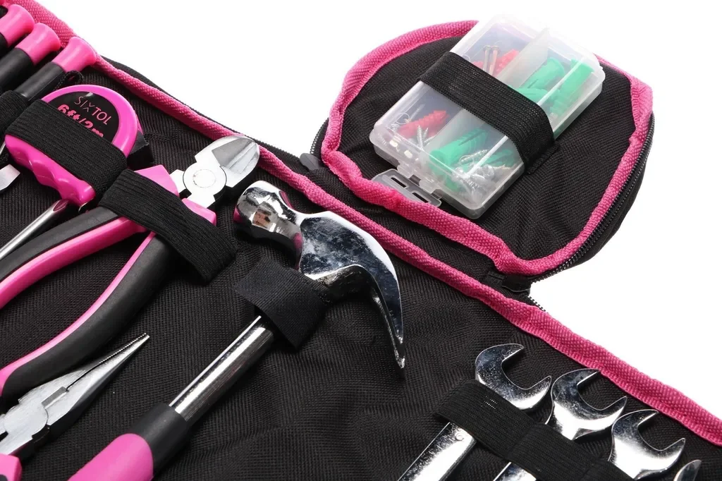 Sixtol Werkzeugset HOME PINK 120 Dübel Schrauben Kabelbinder Tasche