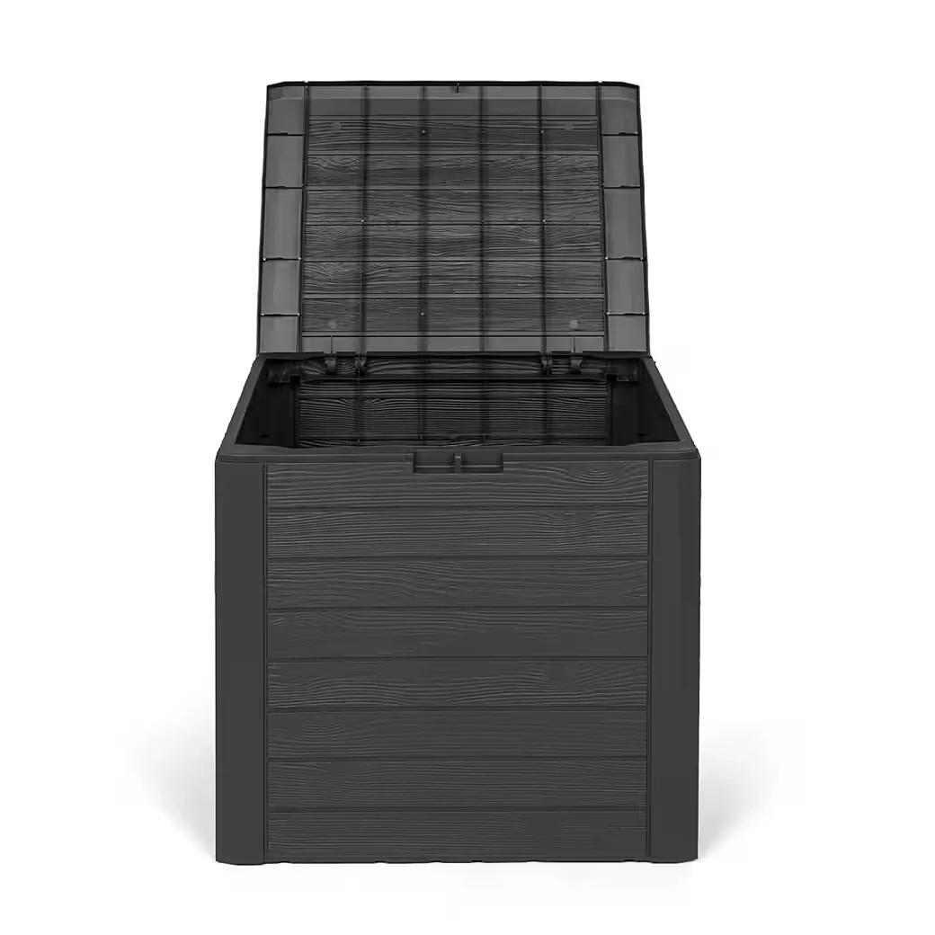 KREHER Kissenbox WOOD 140L Garten Aufbewahrungsbox Holzoptik anthrazit