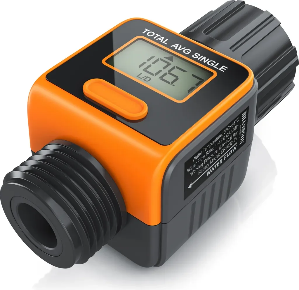 Brandson Digitaler Wasserzähler Durchflussmesser Garten IPX6 4 Modi