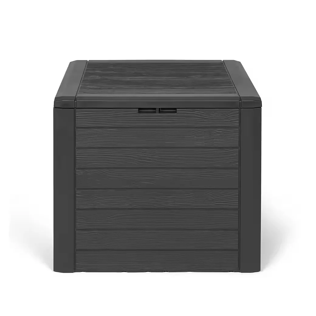 KREHER Kissenbox WOOD 140L Garten Aufbewahrungsbox Holzoptik anthrazit