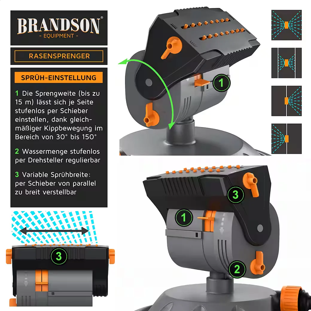 Brandson Viereckregner Garten Rasensprenger Oszillationsregner 150 m²