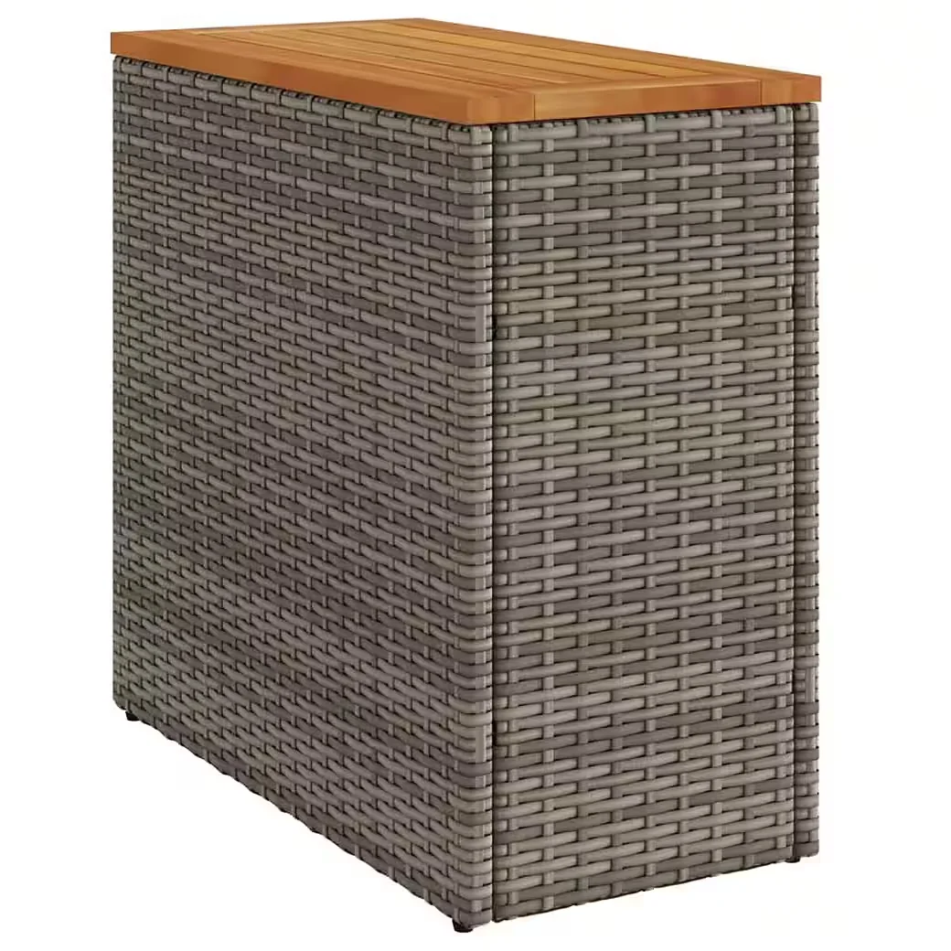 vidaXL Gartentisch Beistelltisch Rattan grau Holzplatte 58x27,5x55 cm