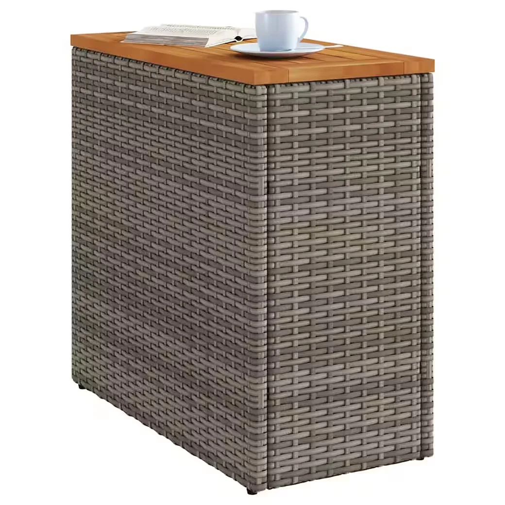 vidaXL Gartentisch Beistelltisch Rattan grau Holzplatte 58x27,5x55 cm