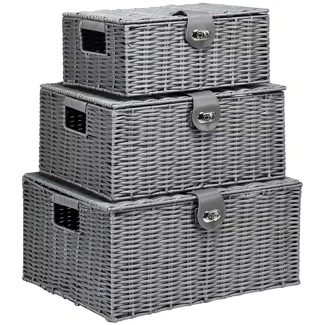 FURNICATO Gartenlounge Aufbewahrungskörbe 3er Set Grau 35,5x28,5x18cm