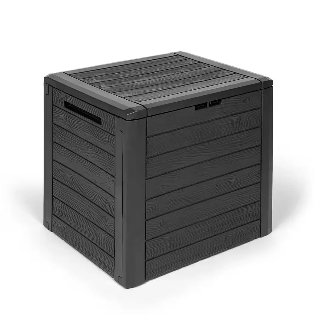 KREHER Kissenbox WOOD 140L Garten Aufbewahrungsbox Holzoptik anthrazit