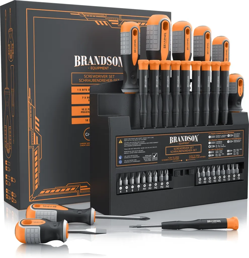 Brandson Schraubendreher Set 36tlg Chrom Vanadium magnetisch 18 Bits
