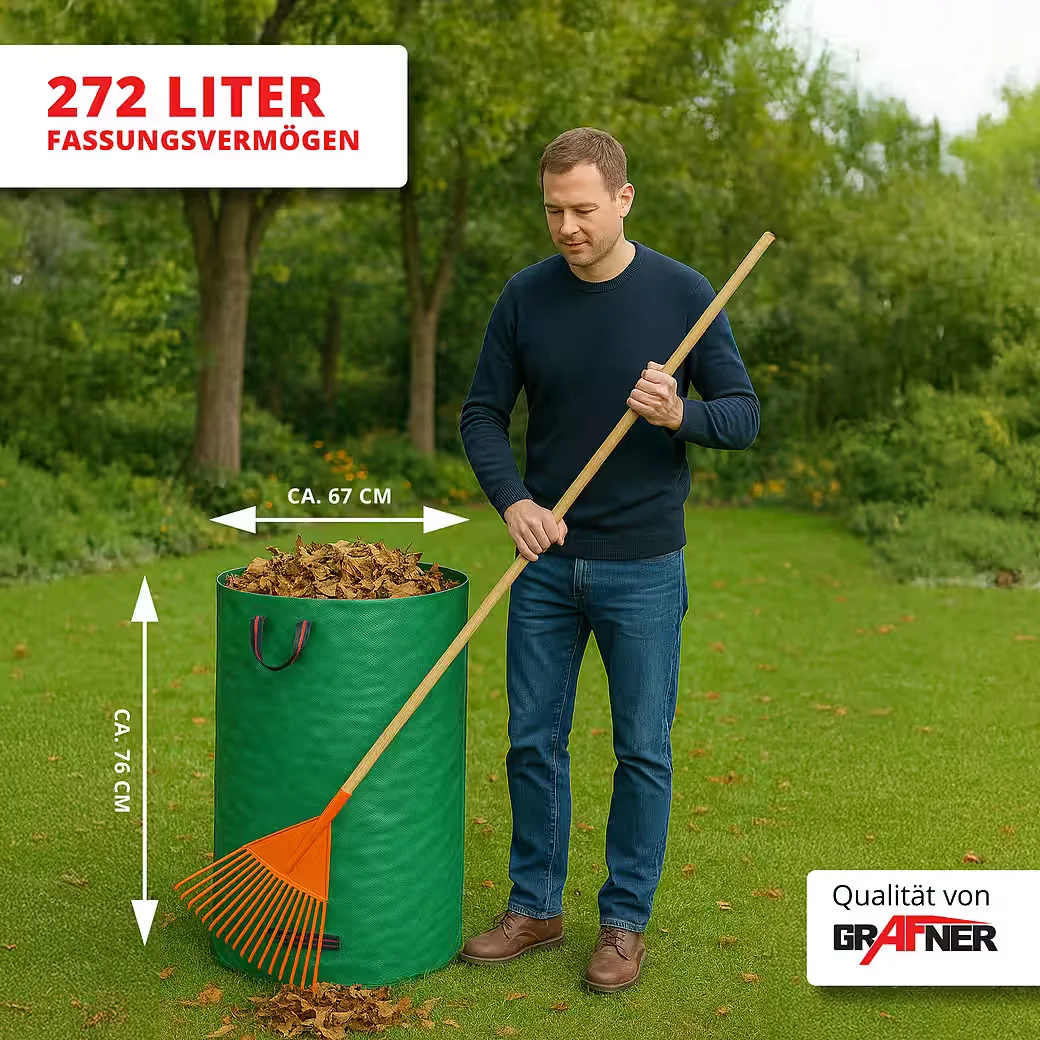 Grafner Gartensack 272L 3er Set Laubsack rund verstärkt mit Griffen
