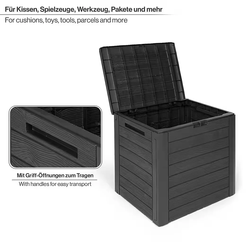 KREHER Kissenbox WOOD 140L Garten Aufbewahrungsbox Holzoptik anthrazit