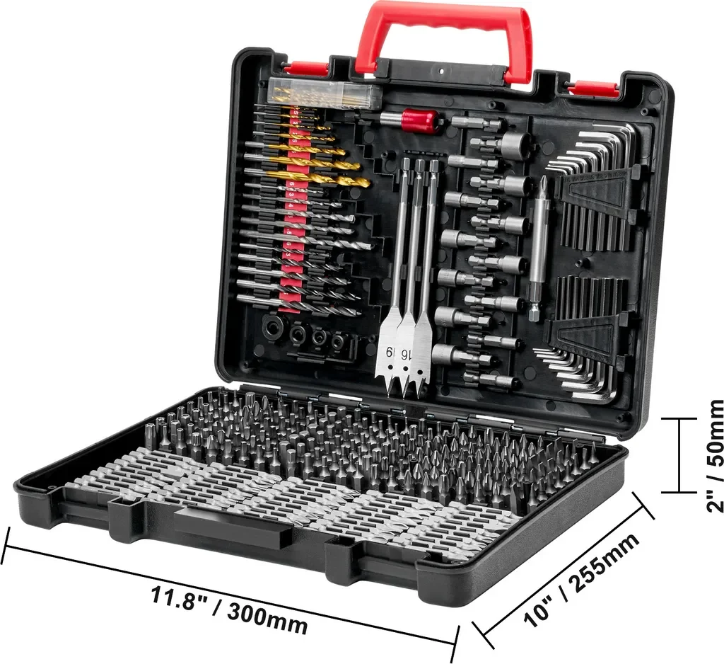 SucceBuy 318-tlg. Bohrer- und Schrauberbit-Set für Holz, Metall, Zement