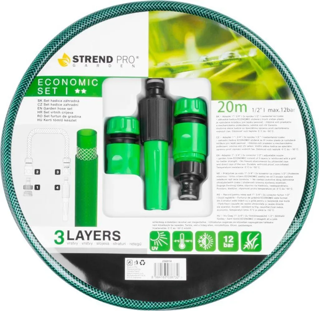 Strend Pro Economic Gartenschlauchset 20 m 1/2 Zoll Düse Kupplungen