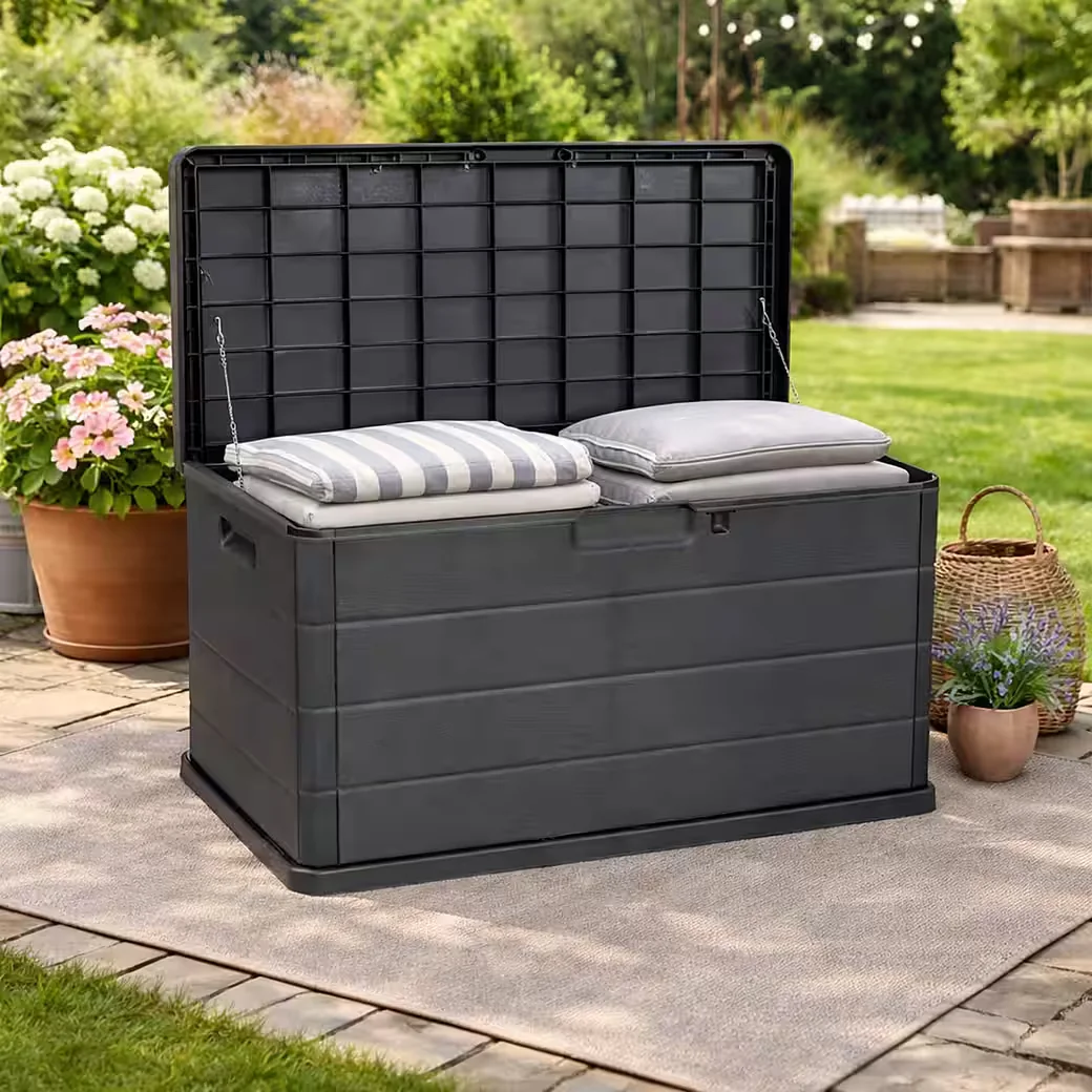MOJAWO Auflagenbox Kissenbox Sitzbank Kunststoff Anthrazit 170 L