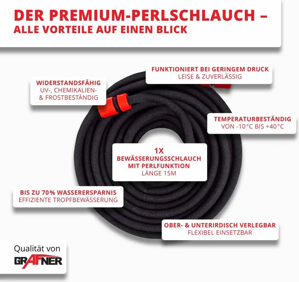 Grafner Perlschlauch Set 1/2 Zoll 15 m Tropfschlauch Bewässerung