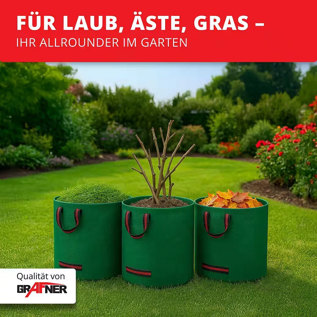 Grafner Gartensack 272L 3er Set Laubsack rund verstärkt mit Griffen