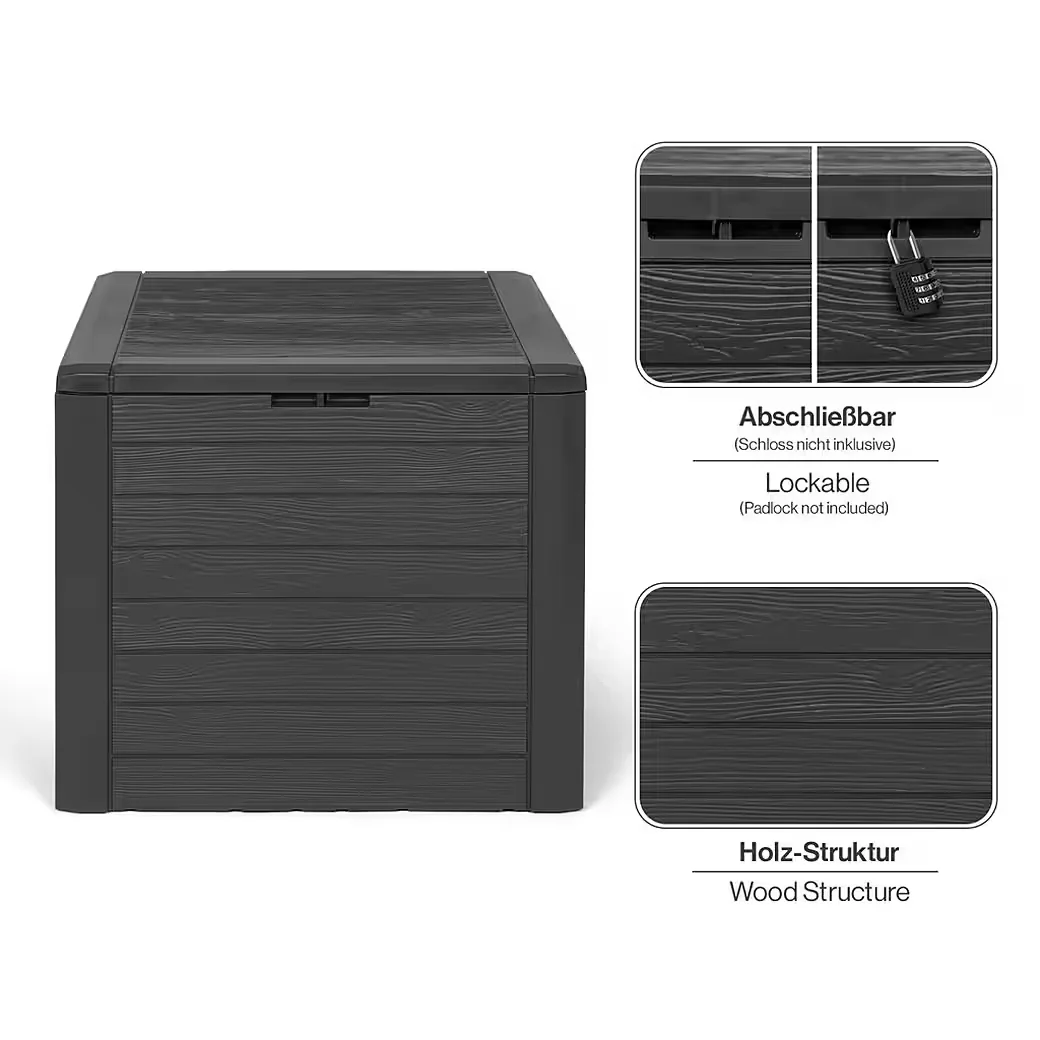 KREHER Kissenbox WOOD 140L Garten Aufbewahrungsbox Holzoptik anthrazit