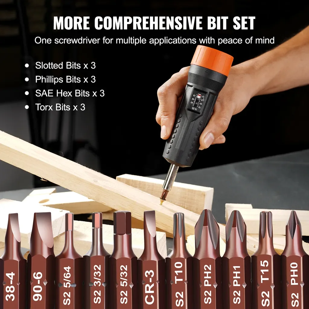 SucceBuy Drehmoment Schraubendreher 1/4 Zoll 10 bis 70 in lb 12 Bits