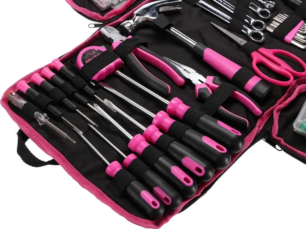 Sixtol Werkzeugset HOME PINK 120 Dübel Schrauben Kabelbinder Tasche