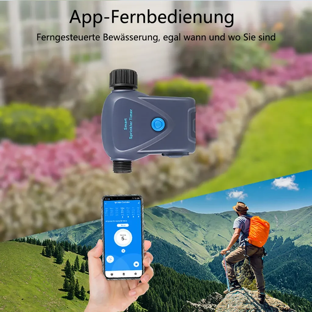 hocan Smart Bewässerungssystem mit Timer, Fernbedienung, Wasserzähler