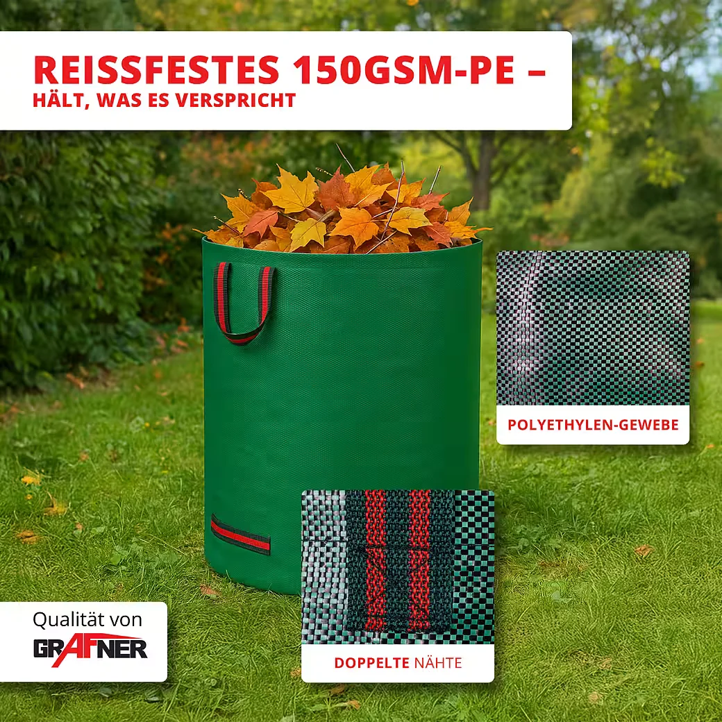Grafner Gartensack 272L 3er Set Laubsack rund verstärkt mit Griffen