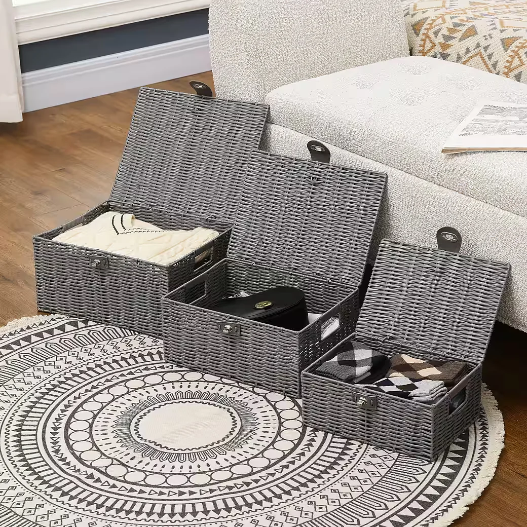 FURNICATO Gartenlounge Aufbewahrungskörbe 3er Set Grau 35,5x28,5x18cm