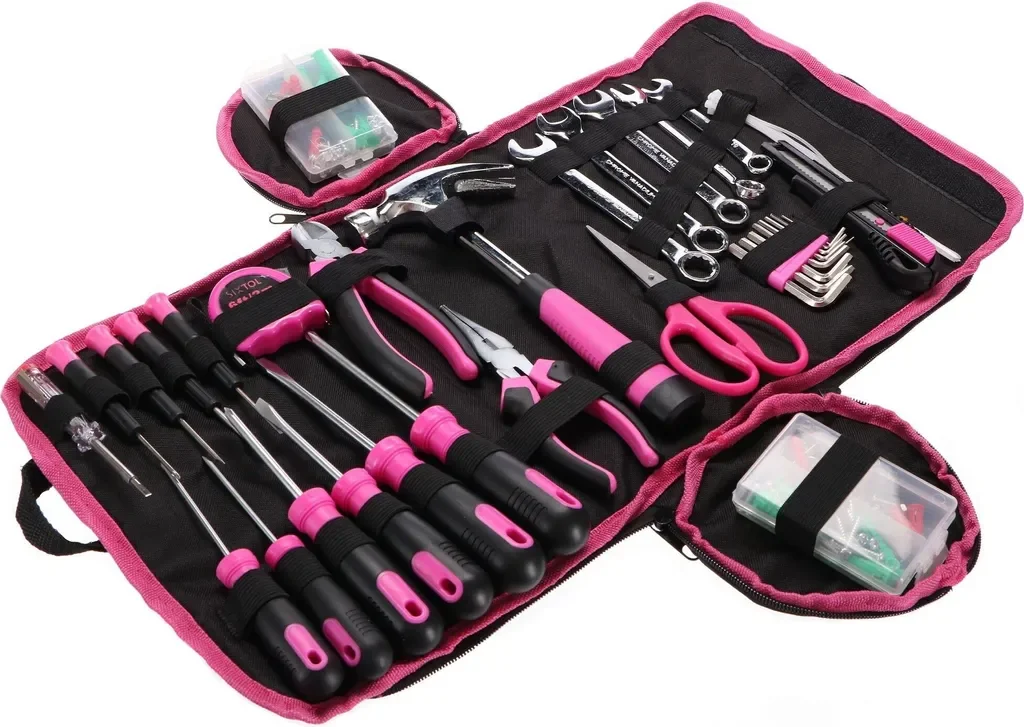 Sixtol Werkzeugset HOME PINK 120 Dübel Schrauben Kabelbinder Tasche