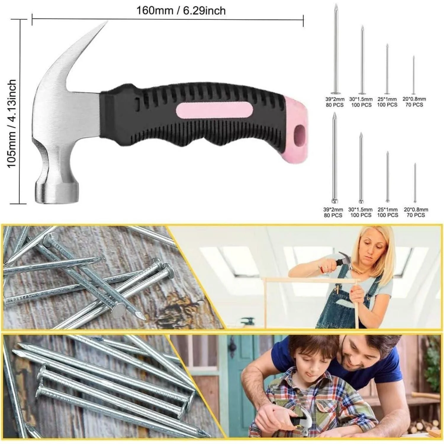 LUXUSKOLLEKTION Mini Hammer Nagelset mit 560 Nägeln Organizer
