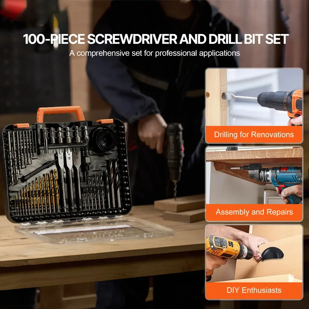 SucceBuy Bohrer Set 100 teilig Allzweck mit Koffer und Spatenbohrer