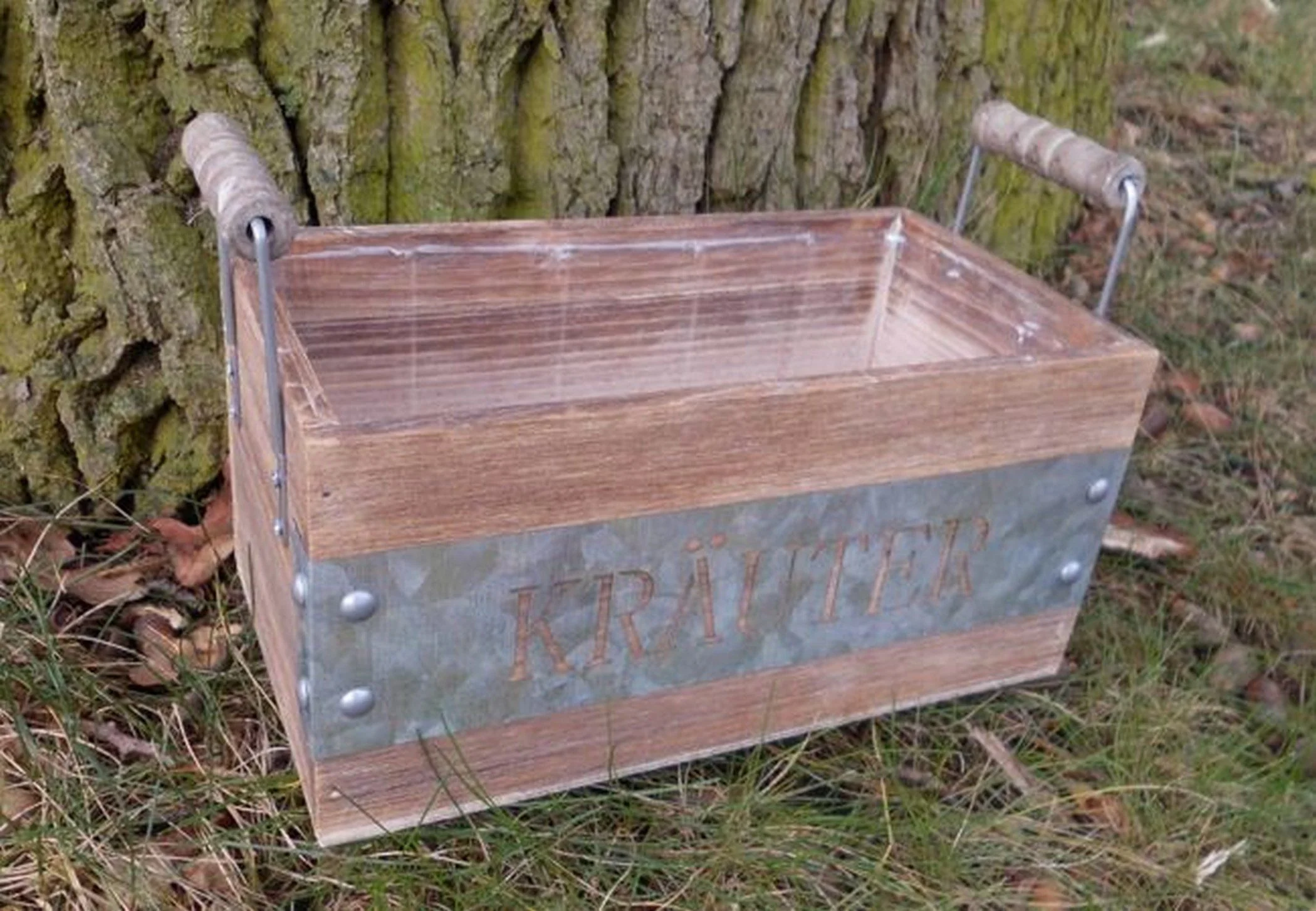 DEKO-IMPRESSION Kräuterkiste Holz braun 25 x 13 cm Pflanzkiste