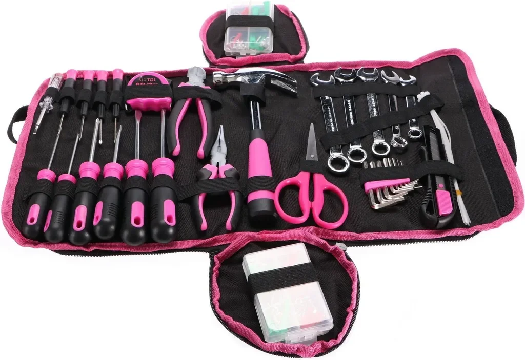 Sixtol Werkzeugset HOME PINK 120 Dübel Schrauben Kabelbinder Tasche