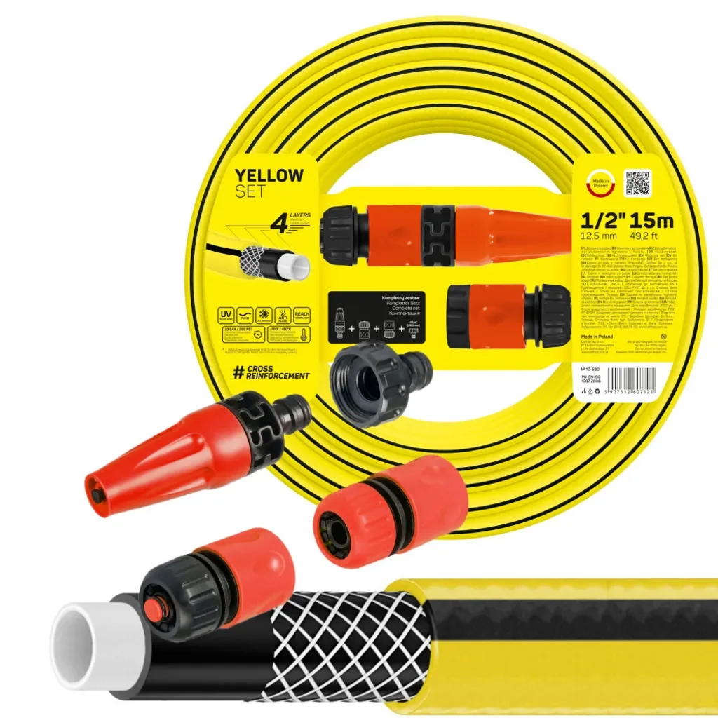 CELLFAST Bewässerungsset Gartenschlauch 1/2 Zoll 15 m gelb