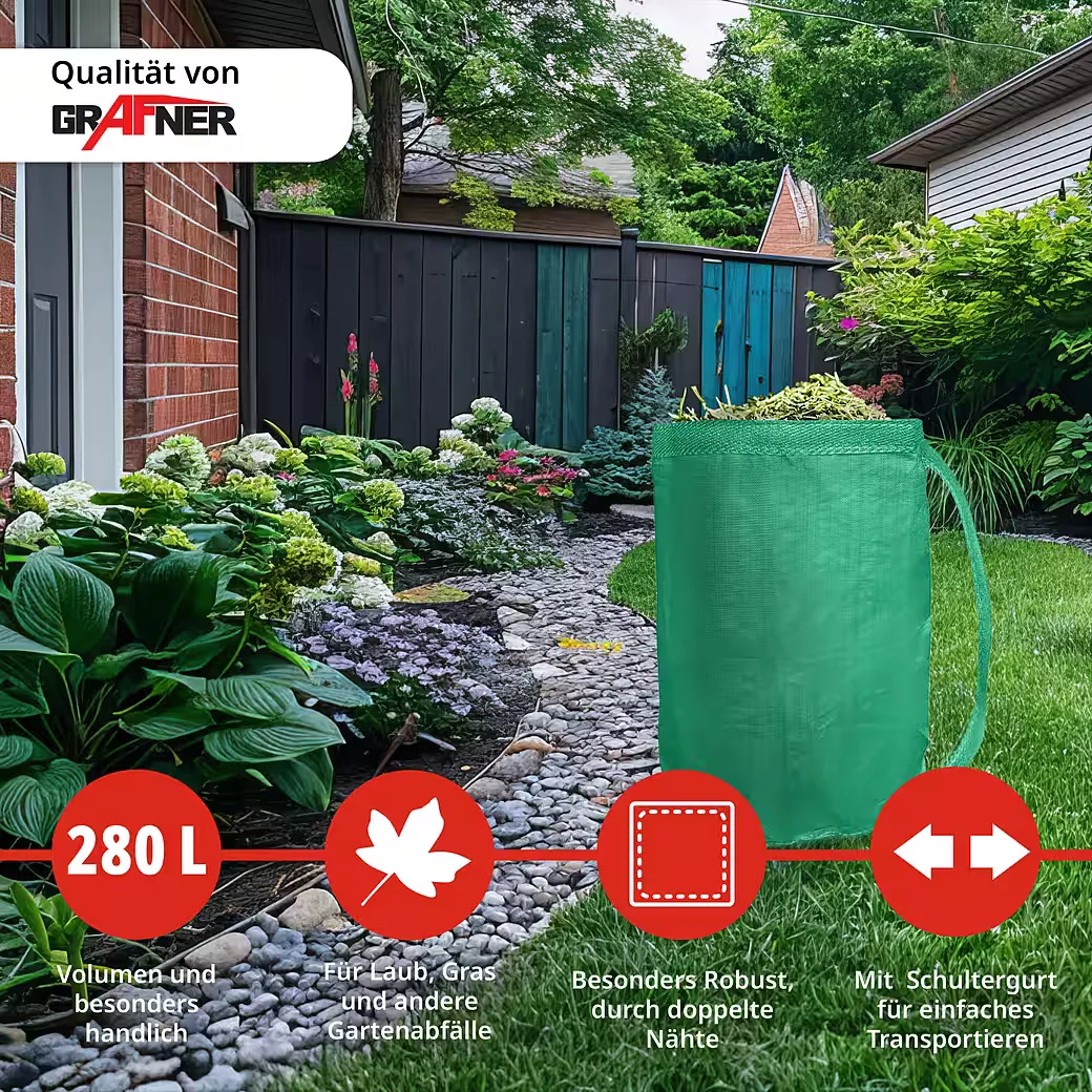 Grafner Gartensack Laubsack 280L grün 60x100 cm mit Tragegurt