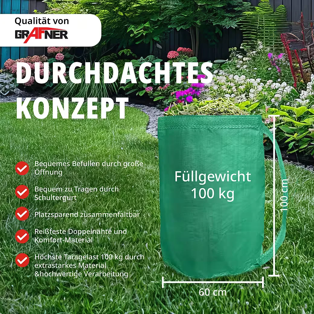 Grafner Gartensack Laubsack 280L grün 60x100 cm mit Tragegurt
