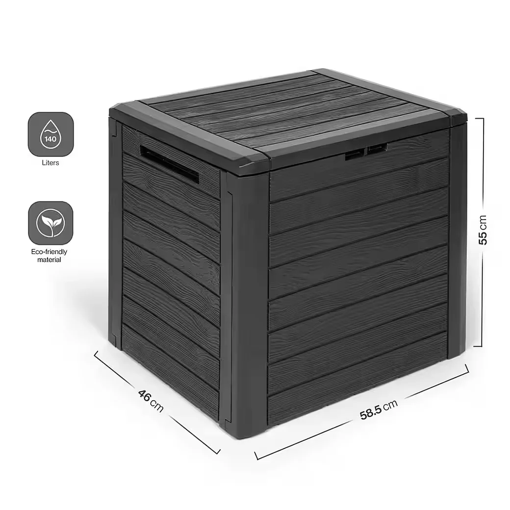 KREHER Kissenbox WOOD 140L Garten Aufbewahrungsbox Holzoptik anthrazit