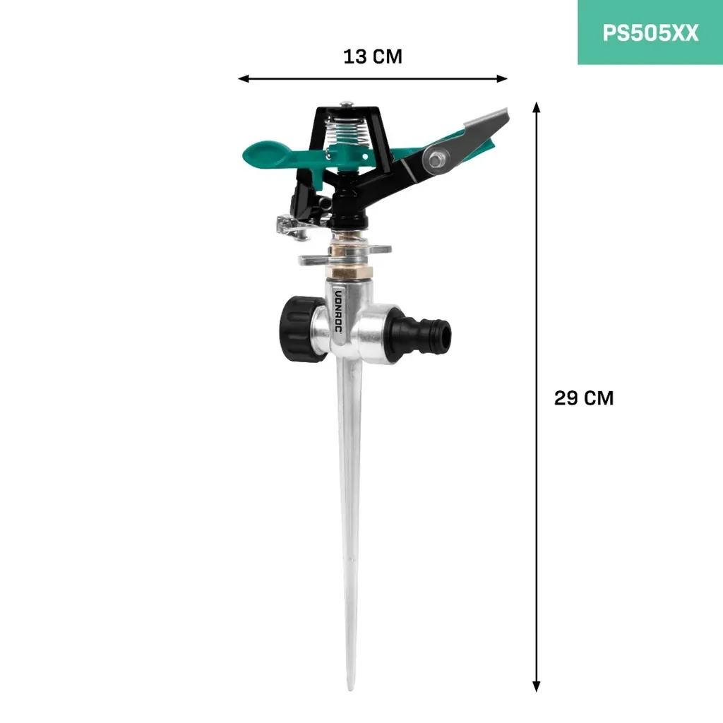 VONROC Metall Pulsierender Rasensprinkler Sektor 20 bis 360 450 m2